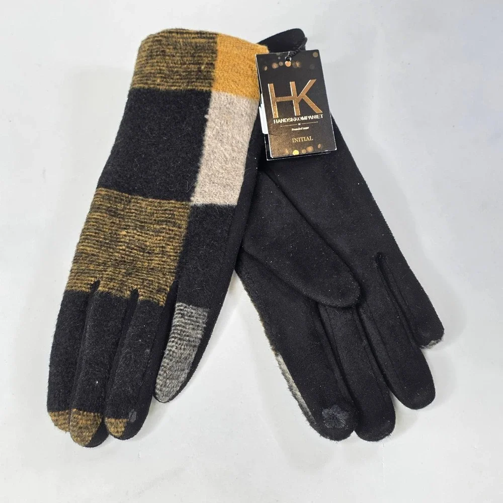 Handskkompaniet Initial Ladies Gloves Yellow Black Block Touchscreen New